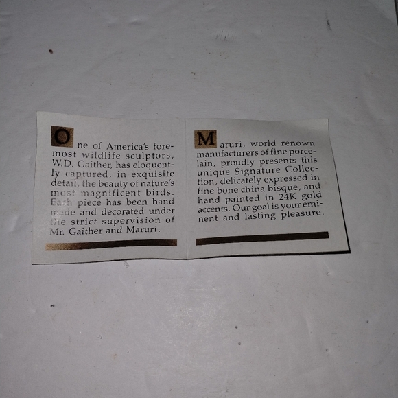 1985 Maruri Signature Collection By W.D. Gaither " Hawk " With 24k Gold Paint - Picture 10 of 13